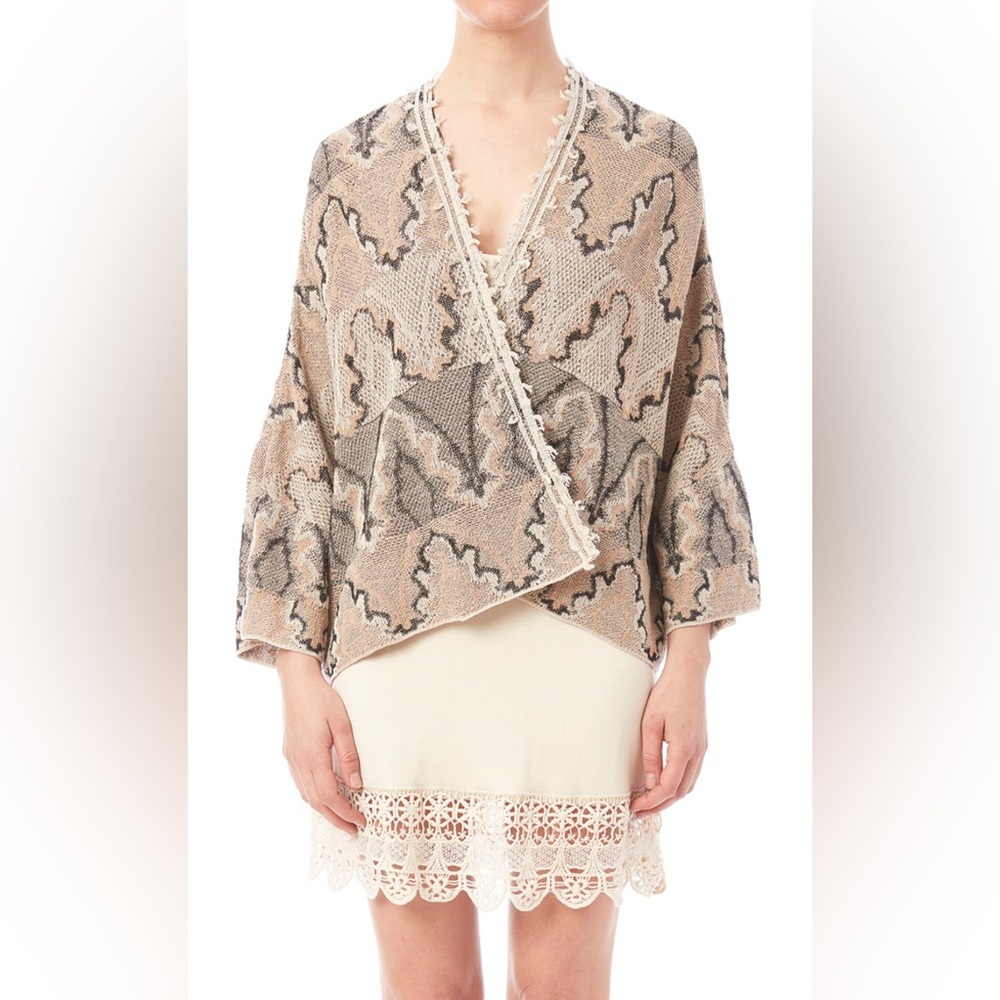 SWEATER - Women's Free People Tan and Black Open Front Butterfly Kimono. Size S